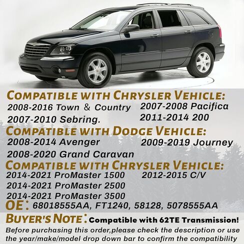 62TE Transmission Filter with Gasket Kits Compatible with Dodge Grand Caravan 2008-2020, Journey, Avenger & Chry-sler Town & Country, 200, Sebring & Ram C/V, Replaces OE# 68018555AA, 05078555AA in Kuwait