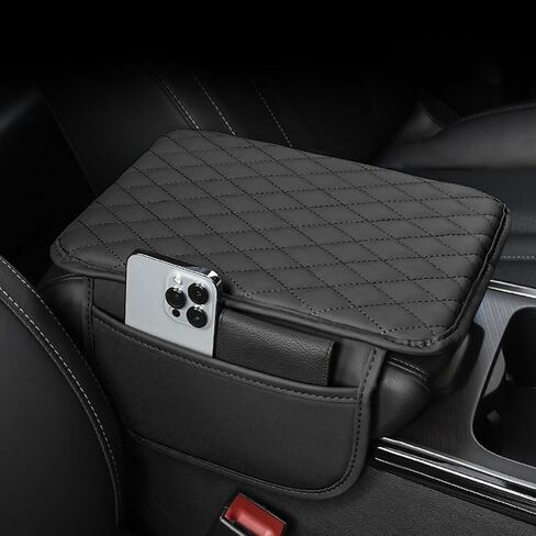 ChuLian Car Center Console Cover Upgraded Armrest Cover Cushion with Side Pockets Microfiber Leather car armrest pad Universal Car Interior Accessories Protector Brown in Saudi Arabia
