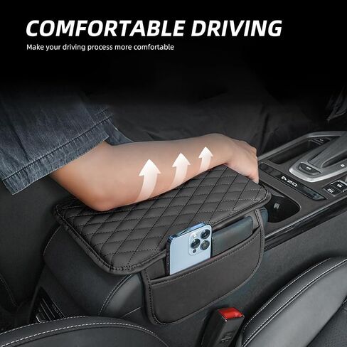 ChuLian Car Center Console Cover Upgraded Armrest Cover Cushion with Side Pockets Microfiber Leather car armrest pad Universal Car Interior Accessories Protector Brown in Saudi Arabia
