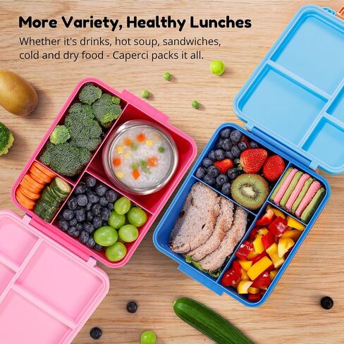 Caperci Kids Bento Lunch Box with Insulated Thermos - Leakproof Thermal Lunch Box Containers for Kids, 4-Compartment, Portable Handle, Two Temperature Zones (Blue) in Saudi Arabia