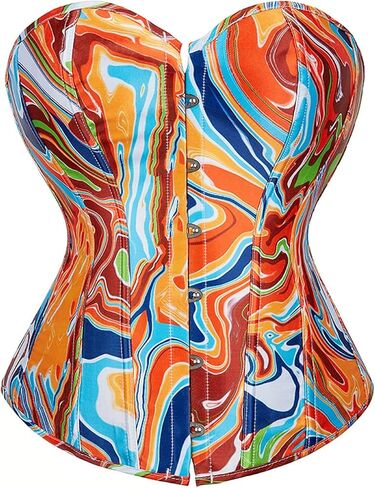 Women's Fashion Colorful Lace Up Corset Tops Sexy Vintage Floral Overbust Waist Cincher Bustier in Kuwait