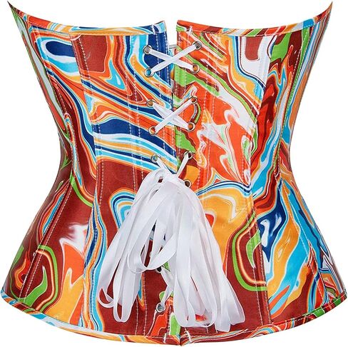 Women's Fashion Colorful Lace Up Corset Tops Sexy Vintage Floral Overbust Waist Cincher Bustier in Kuwait
