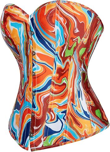 Women's Fashion Colorful Lace Up Corset Tops Sexy Vintage Floral Overbust Waist Cincher Bustier in Kuwait