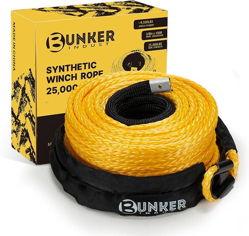 BUNKER INDUST 3/8" x 100' Synthetic Winch Rope,25000LBS Winch Cable with Protective Sleeve 100ft Winch Line Replacement for Off-Road Vehicle SUV Truck in Kuwait