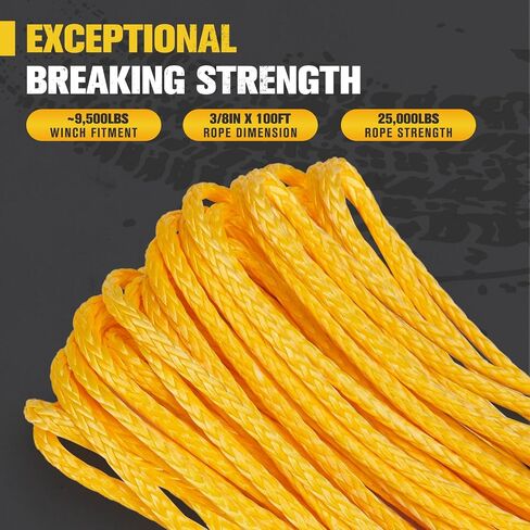 BUNKER INDUST 3/8" x 100' Synthetic Winch Rope,25000LBS Winch Cable with Protective Sleeve 100ft Winch Line Replacement for Off-Road Vehicle SUV Truck in Kuwait