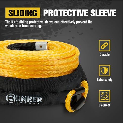 BUNKER INDUST 3/8" x 100' Synthetic Winch Rope,25000LBS Winch Cable with Protective Sleeve 100ft Winch Line Replacement for Off-Road Vehicle SUV Truck in Kuwait