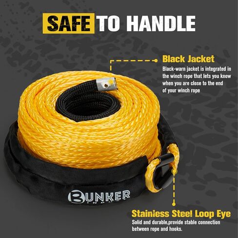 BUNKER INDUST 3/8" x 100' Synthetic Winch Rope,25000LBS Winch Cable with Protective Sleeve 100ft Winch Line Replacement for Off-Road Vehicle SUV Truck in Kuwait