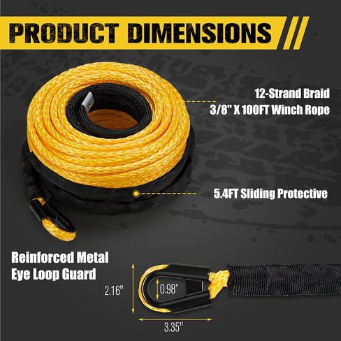 BUNKER INDUST 3/8" x 100' Synthetic Winch Rope,25000LBS Winch Cable with Protective Sleeve 100ft Winch Line Replacement for Off-Road Vehicle SUV Truck in Kuwait