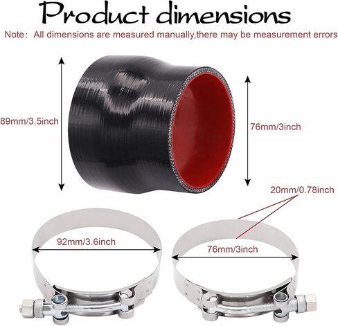 3 إلى 3-1/2 بوصة وصلة توصيل سيليكون سوداء مستقيمة مع 2 مشبك T-Bolt 4 طبقات من البوليستر المقوى المناسب لأنابيب توربو عالية المستوى in Kuwait
