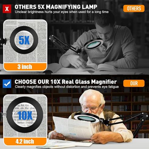 10X Magnifying Glass with Light and Stand, 12 * 8'' Large Base & Clamp, 3 Color Modes Stepless Dimming Magnifying Lamp, 4 Magnetic Helping Hands Magnifier with Light for Soldering Hobby Crafts in Kuwait