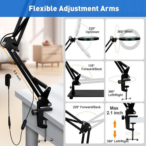 10X Magnifying Glass with Light and Stand, 12 * 8'' Large Base & Clamp, 3 Color Modes Stepless Dimming Magnifying Lamp, 4 Magnetic Helping Hands Magnifier with Light for Soldering Hobby Crafts in Kuwait