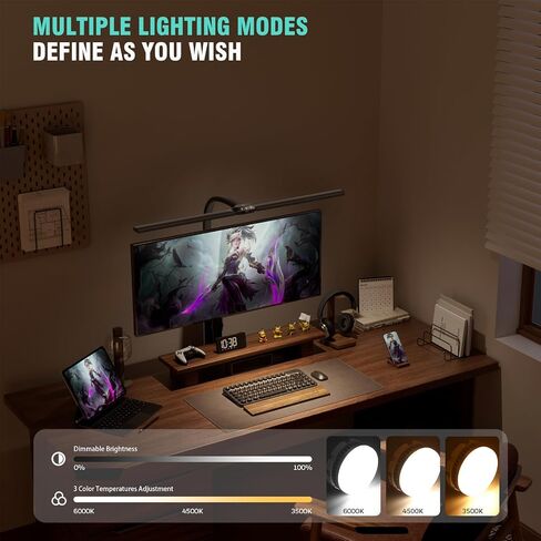 LED Desk Lamp with Clamp, 24W 1050LM Dimmable Clip on Desk Lamp, 7 Lighting Modes, 3 Color Modes & 10 Brightness Levels, Eye-Caring Clamp Lamp for Home Office, Study, Reading, Black in Saudi Arabia