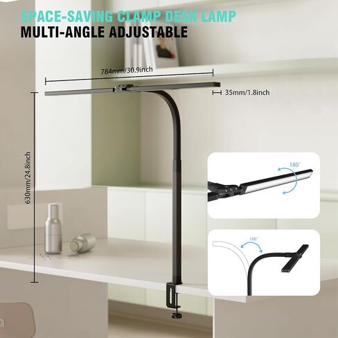 LED Desk Lamp with Clamp, 24W 1050LM Dimmable Clip on Desk Lamp, 7 Lighting Modes, 3 Color Modes & 10 Brightness Levels, Eye-Caring Clamp Lamp for Home Office, Study, Reading, Black in Saudi Arabia