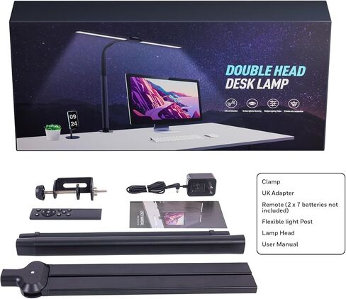 LED Desk Lamp with Clamp, 24W 1050LM Dimmable Clip on Desk Lamp, 7 Lighting Modes, 3 Color Modes & 10 Brightness Levels, Eye-Caring Clamp Lamp for Home Office, Study, Reading, Black in Saudi Arabia