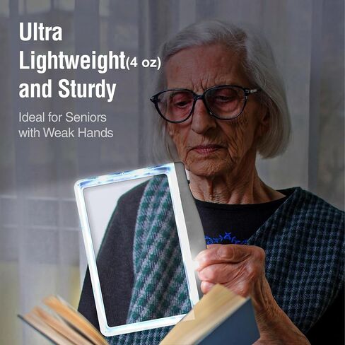 مكبر صفحات LED فائق السطوع 4X من MagniPros مزود بعدسات مضادة للوهج ومصابيح LED قابلة للتعتيم بالكامل (منطقة عرض مضاءة بالتساوي وتخفيف إجهاد العين) - مثالي لقراءة المطبوعات الصغيرة وضعف الرؤية لكبار السن in Kuwait