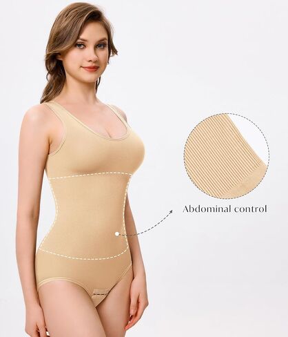 Nebility Women's 2 Piece Bodysuit Shapewear Tummy Control Seamless Round Neck Body Shaper Tank Top BodySuit in Saudi Arabia