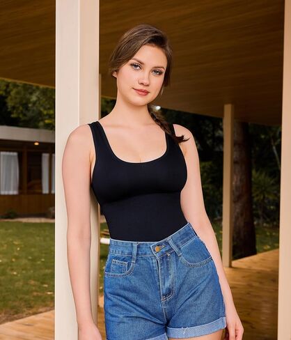 Nebility Women's 2 Piece Bodysuit Shapewear Tummy Control Seamless Round Neck Body Shaper Tank Top BodySuit in Saudi Arabia
