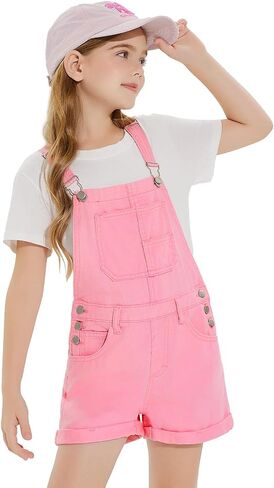 Haloumoning Girls Denim Overalls Kids Summer Sleeveless Rompers Overall Shorts 5-14 Years in Saudi Arabia