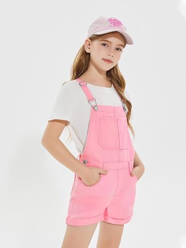 Haloumoning Girls Denim Overalls Kids Summer Sleeveless Rompers Overall Shorts 5-14 Years in Saudi Arabia