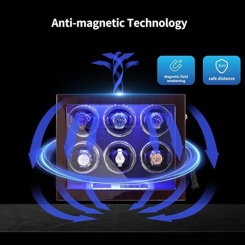 Davivy Watch Winder، 6 ملفاف ساعة أوتوماتيكي مع إضاءة خلفية LED، ملفاف ساعة مع محرك Mabuchi، وسائد قابلة للتعديل، شاشة LCD تعمل باللمس، غلاف خشبي، محول تيار متردد متضمن in Kuwait