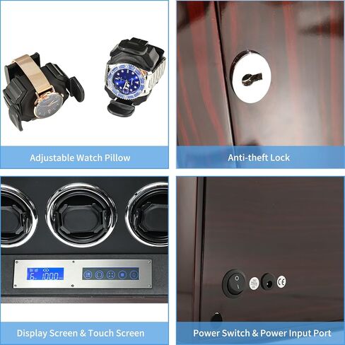 Davivy Watch Winder، 6 ملفاف ساعة أوتوماتيكي مع إضاءة خلفية LED، ملفاف ساعة مع محرك Mabuchi، وسائد قابلة للتعديل، شاشة LCD تعمل باللمس، غلاف خشبي، محول تيار متردد متضمن in Kuwait