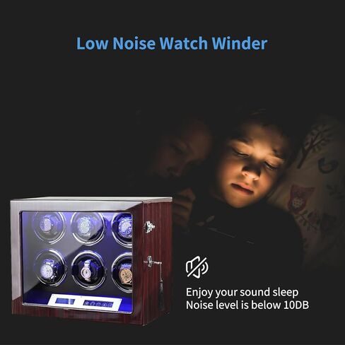 Davivy Watch Winder، 6 ملفاف ساعة أوتوماتيكي مع إضاءة خلفية LED، ملفاف ساعة مع محرك Mabuchi، وسائد قابلة للتعديل، شاشة LCD تعمل باللمس، غلاف خشبي، محول تيار متردد متضمن in Kuwait