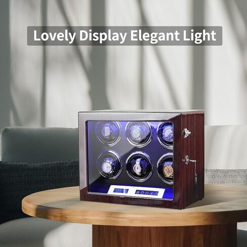 Davivy Watch Winder، 6 ملفاف ساعة أوتوماتيكي مع إضاءة خلفية LED، ملفاف ساعة مع محرك Mabuchi، وسائد قابلة للتعديل، شاشة LCD تعمل باللمس، غلاف خشبي، محول تيار متردد متضمن in Kuwait