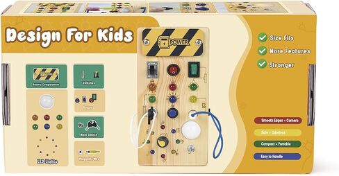 Hoarosall Montessori Wooden Busy Board with 8 LED Light switches, Sensory Toys Light Switch Travel Toys for 1+ Year Old Baby and Toddler in Saudi Arabia