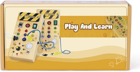 Hoarosall Montessori Wooden Busy Board with 8 LED Light switches, Sensory Toys Light Switch Travel Toys for 1+ Year Old Baby and Toddler in Saudi Arabia
