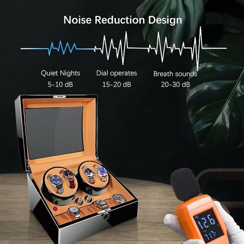 4+6 Slots Automatic Watch Winder, Piano Finish Paint Watch Storage Case with Silent Motor, Open Lid Stop Tech, LED light, 4 Rotation Modes for Women and Man, 2*D Battery or USB Powred in Saudi Arabia