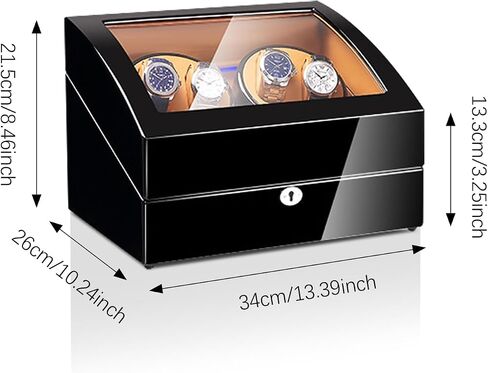 4+6 Slots Automatic Watch Winder, Piano Finish Paint Watch Storage Case with Silent Motor, Open Lid Stop Tech, LED light, 4 Rotation Modes for Women and Man, 2*D Battery or USB Powred in Saudi Arabia