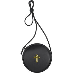Leather Communion Burse for Pyx, Black Catholic Pyx Case with Strap for Communion Host Priests Deacons Gifts (Square)