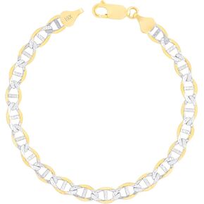 Nuragold 10k Yellow Gold 6mm Solid Mariner Anchor Link Chain Diamond Cut Two Tone Pave Bracelet, Mens Jewelry 7" 7.5" 8" 8.5" 9"