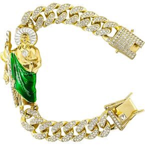 San Judas Tadeo Bracelet, Stainless Steel 24k Gold Plated Saint Jude Pendant, Catholic Mexican Bracelets For Men, Medium, golden