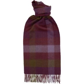 100% Cashmere Scarf 64.9X9.8IN Classic Check Brushed Bronze Crim PL - Made In Scotland