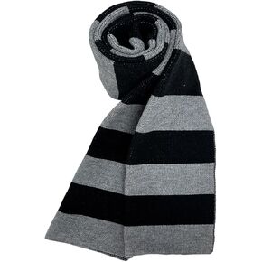 Classic Knit Scarf, Gray and Black Stripe Feel Knit Scarf, Soft Shawl Wrap for Mens Womens