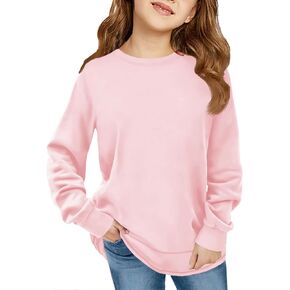 Haloumoning Girls Oversized Long Sleeve Shirts Kids Fashion Crewneck Tunic Tops Curved Hem Tees 7-14 Years