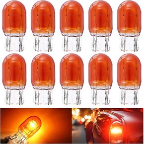 Meonum 10 Pcs 7443 LED Light Bulb 7443 Miniature Bulb Yellow Amber Orange 7443 7443LL 7443ST Light Bulb T20 12V 21/5W W21/5W Automotive Reverse/Strobe Brake/Backup/Tail Light/Turn Signal Replacement