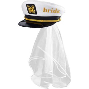 MGupzao Bride Captain Hat Bachelorette Party Favor, Bridal Party Hats with Veil, Bride to be Gift, Beach Boat Party