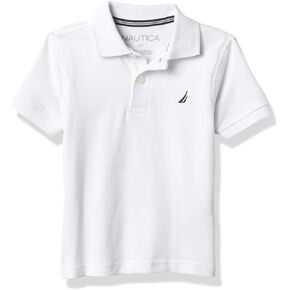Nautica Boys' Short Sleeve Anchor Polo, Button Closure, Soft & Comfortable, Pique Fabric