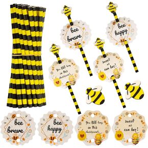 Bee Themed Back to School Gifts, 50 Sets of Bee Inspirational Pencils, Pencil Topper Erasers and Double Sided Printing Motivational Cards for Kids Students Classrooms