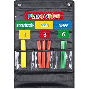 Place Value Pocket Charts & Counting Caddie Magnetic Pocket Chart for Kindergarten Classroom and Home School Math Lessons Teacher Supplies,Hundreds, Tens, Ones