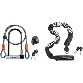Kryptonite Kryptolok Standard Bike U-Lock with Cable, Heavy Duty Anti-Theft Bicycle U Lock, 12.7mm Shackle and 10mm x 4ft Length Security Cable with Mounting Bracket and Keys