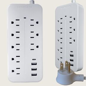 Power Strip Surge Protector Extension Cord with Multiple Outlets,USB Ports (1 USB C), Flat Plug 8 AC Outlets,6ft 10A Cord,Overload Shock Protection NANOLAKE Mountable,Dorm Room Office Essentials