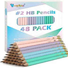 V-Opitos Wood-Cased #2 HB Pencils, 48 Pack Pre-Sharpened Pencils with Top Erasers, Bulk Pastel Color Pencils for School Teacher Supplies, Writing, Drawing and Sketching