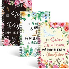 3 Pack Spanish Christian Notebooks for Women A5 Floral Cross Religious Spiral Bible Verse Journaling Notebook Christmas Christian Gift Office Supplies, 5.5 x 8.5 Inches