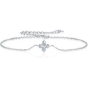 Little Forest Moissanite Bracelet, D-E Color Lab Simulated Diamond Bracelets, 925 Sterling Silver Adjustable Link with 18K White Gold Plated Jewelry Gift for Women