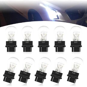 Pack-10 Automotive 3157 Brake Light, 12V 21/5W Dual Contact Double-filament Shockproof Halogen Bulb, Plug-in Standard Interface Quartz Glass Bulb, Universal for Cars Bulb Replacement (Amber)