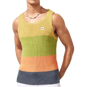 GORGLITTER Men's Colorblock Letter Patched Raw Trim Sweater Vest Sleeveless Scoop Neck Knit Top in Saudi Arabia