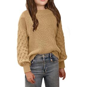 Girls Crewneck Sweaters Casual Long Sleeve Drop Shoulder Pullover Sweaters Fall Oversized Cable Knit Tops